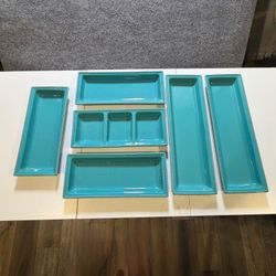 Worldwide Home Products Teal Beaded Ceramic Serving Platter Set 6pc 1028