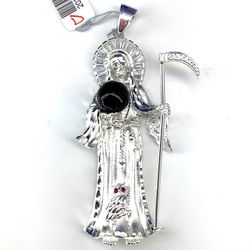 925 Sterling Silver CZ Santa Muerte Pendant 35.16g 203525