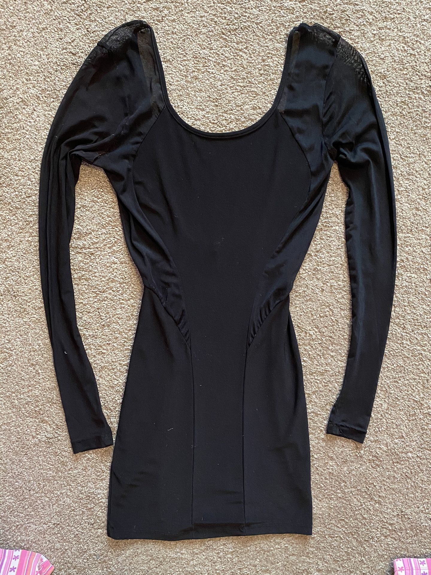 Short Meshy Black Dress With Open Back; Size Small