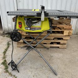 RYOBI 15 Amp 10 in. Expanded Capacity Portable Corded Table Saw With Rolling Stand USED $185