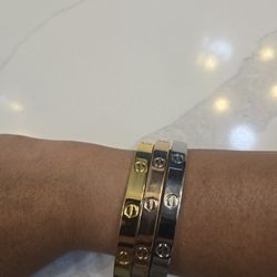 Tri Color Stainless Steel Gold Plated LOVE Bangles