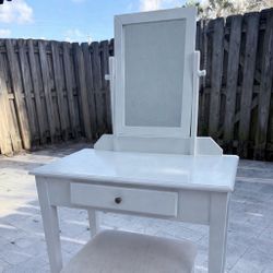 white Vanity desk with swivel mirror