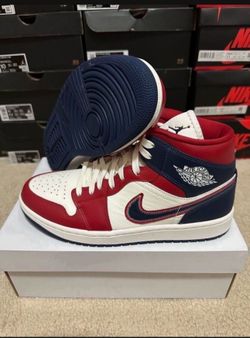 Nike Air Jordan 1 Mid Gym Red Sail White Blue DQ7648-600 Womens Size 10.5/ 9 Mens Brand New