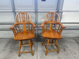 Two Solid Wood Swivel Bar Stools