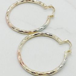 Hoops Earrings 14k Real Gold Filled Three Tone Tricolor Gold Oro Laminado Argollas 