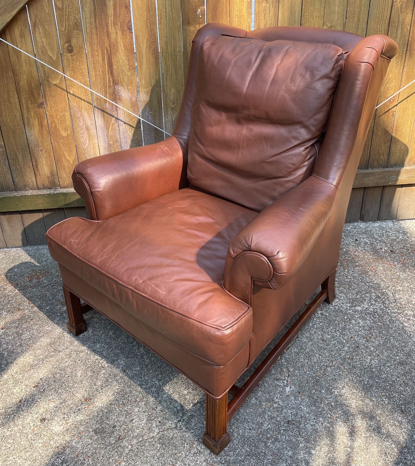Rich Light Tobacco Brown Top Grain Leather and Down Filled Wingback Club Chair, American Made in Hickory NC by Southwood - SUPER COMFORTABLE