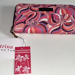 Trina Turk Vegan Leather Zip Wallet – NWT – Pink & Purple Swirl Print
