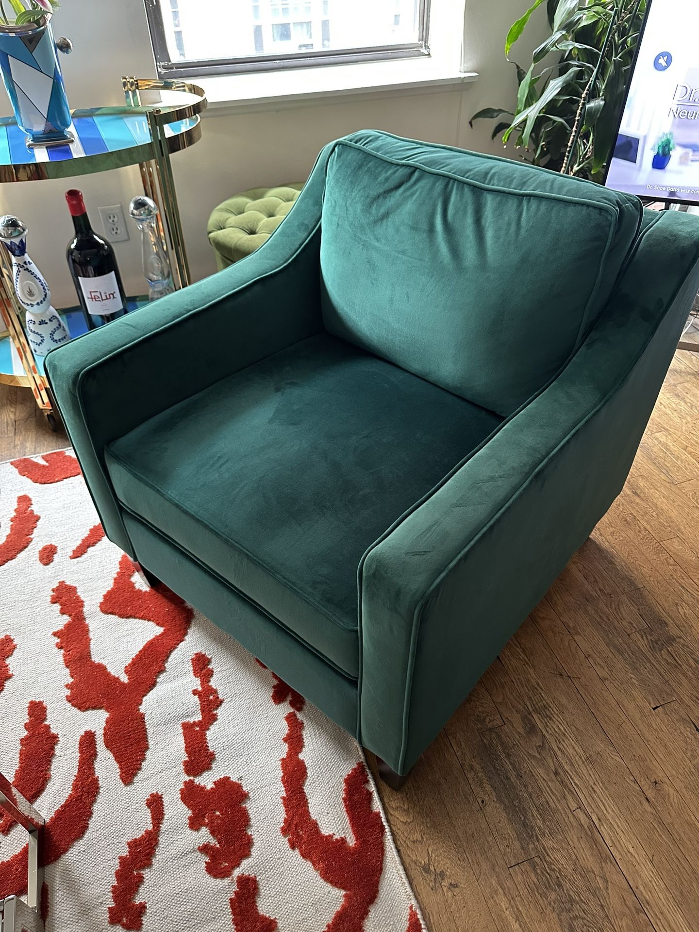 2 GREEN VELVET LUSH ARMCHAIRS