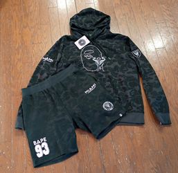 BAPE x Inter Miami CF black camo hoodie and shorts set