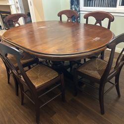 Pottery Barn Sumner solid wood high quality oval/round pedestal Extendable dining table+cane Rattan chairs+extension leaf