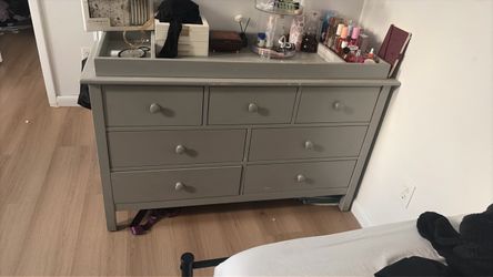 Gray Wood Dresser with 7 Drawers