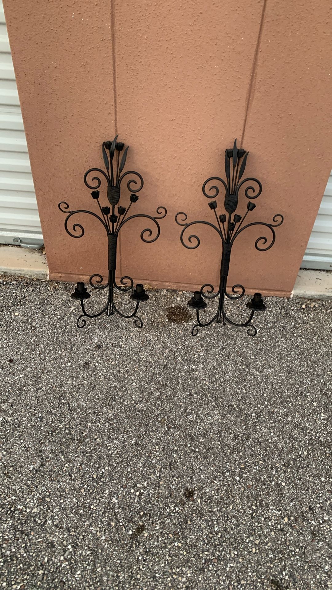 Set Of Rod Iron Wall Sconce With Candle Holder