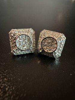 Trap Square Halo Studs Moissanite mens 925silver earrings