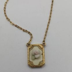 Ceramic Flower Goldtone Necklace by 1928