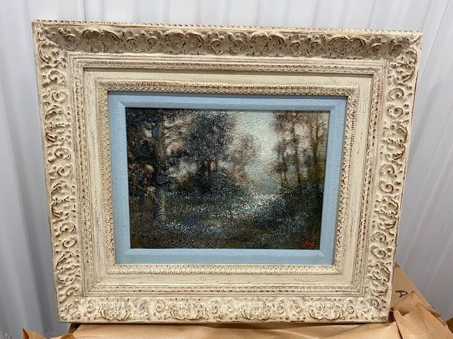 1960s Impressionist Forest Landscape by Jennie Tomao, Framed