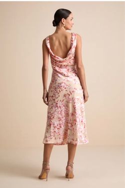 Tarice Beige Floral Jacquard Cowl Back Midi Dress