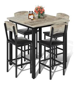 5-Piece Dining Table Set, Dining Table Set for 4, Counter Height Table & 4 Bar Stools, Modern Kitchen Dining Set, with Upholstered Chairs, Compact Din