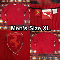 Ferrari x Puma Scuderia Red V Neck Sweater Mens XL Pullover Knit Jumper