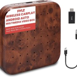 Pyle Wireless CarPlay & Android Auto Box – 4GB RAM 64GB ROM, Dual-Band WiFi, Bluetooth 5.0, GPS/GLONASS, 4K Full HD, Screen Mirroring, USB3.0, Google 