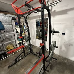 Sunny Health Fitness Power Half Rack Heavy Duty Power Cage  & lat pull down attachment