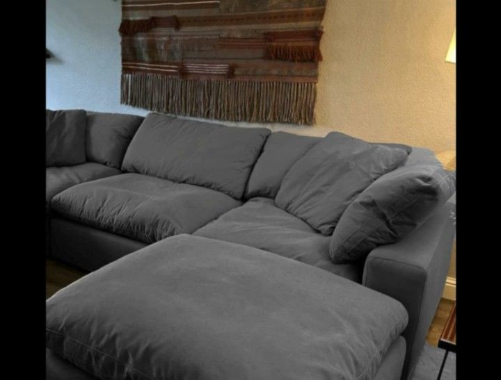 Gray Cloud Modular Sectional Couch Sofa With Ottoman