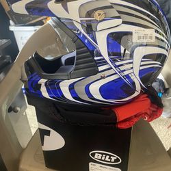 Bilt Dirt Bike Helmet Blue And White Youth