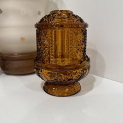 Vintage MCM Indiana Glass Amber Stars And Bars Fairy Lamp Mid Century Modern