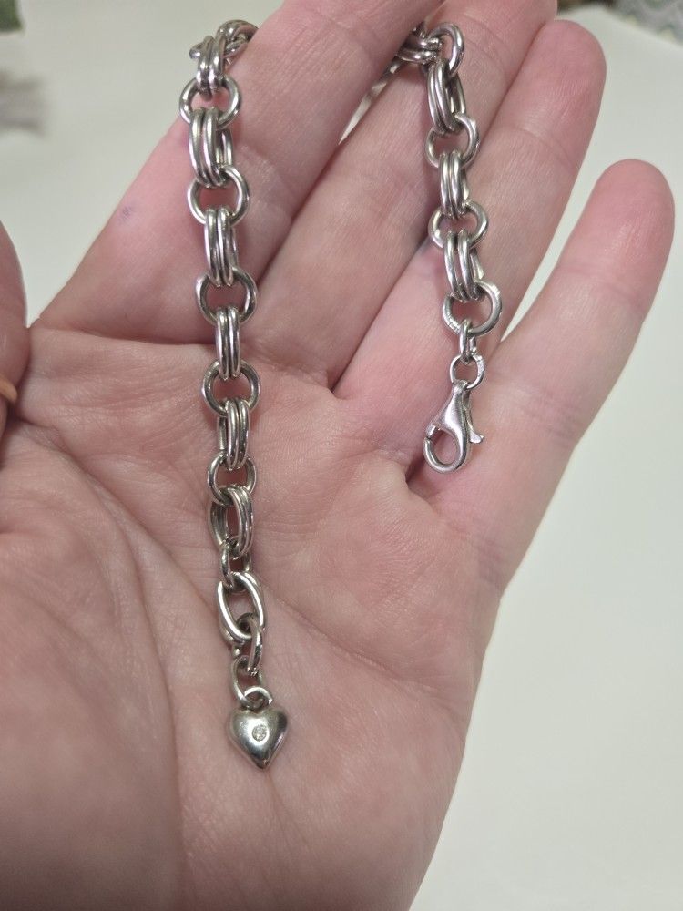 Sterling Silver Bracelet Heart With Diamond