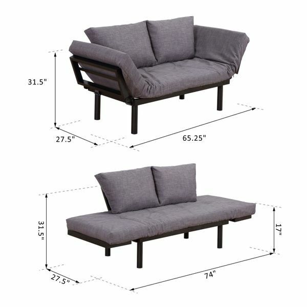Single Person 5 Position Convertible Couch Chaise Lounger Sofa Bed - Black/Grey