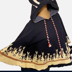 NAVY Hooded Pullover Poncho Cape YM YOUMU EASTER Bunny Rabbit BOHO With Yellow Pants (Medium toddler)