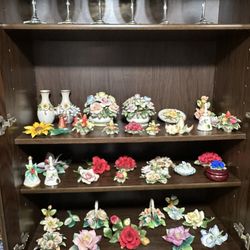 Capodimonte Floral Pieces; Italian Wine Glass Set