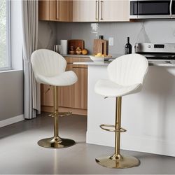 CIMOTA Faux White  Leather Bar Stools Set Of 4