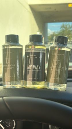 200mL bottle of Hotel Collection fragrance oil in the scent My Way. & 200 mL bottle of Aroma360 "Mystify" scented oil.