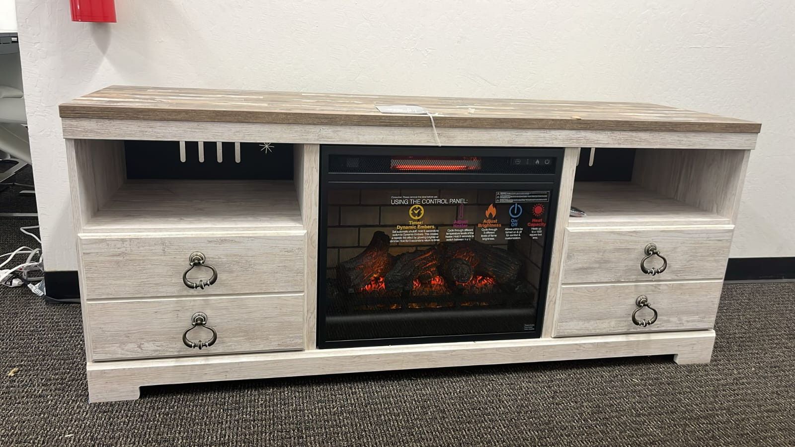 ♨️Willowton Whitewash 64" Tv Stand With Electric Fireplace$20 Down Payment and delivery available