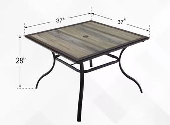 Outdoor Dining Table for 4 People, 37" Square Patio Table with Umbrella Hole