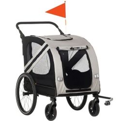 Aosom 2-in-1 Pet Bike Trailer for Small Dogs, Road-Visibility Dog Stroller Bicycle Carrier, Weather-Strong Bike Wagon Trailer Sidecar Attachment, Gray