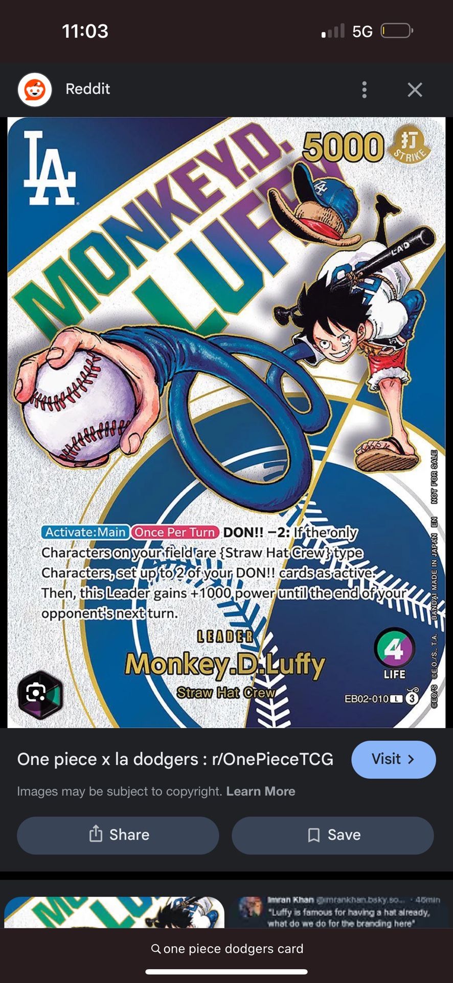One Piece X Dodgers Card