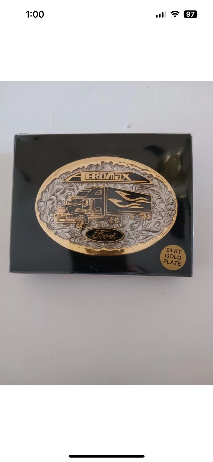 Brand New Ford Aeromax Belt Buckle 24 KT Gold Plate In Original Box