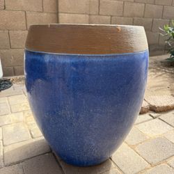 Beautiful Ceramic Blue Pot Filled With Topsoil