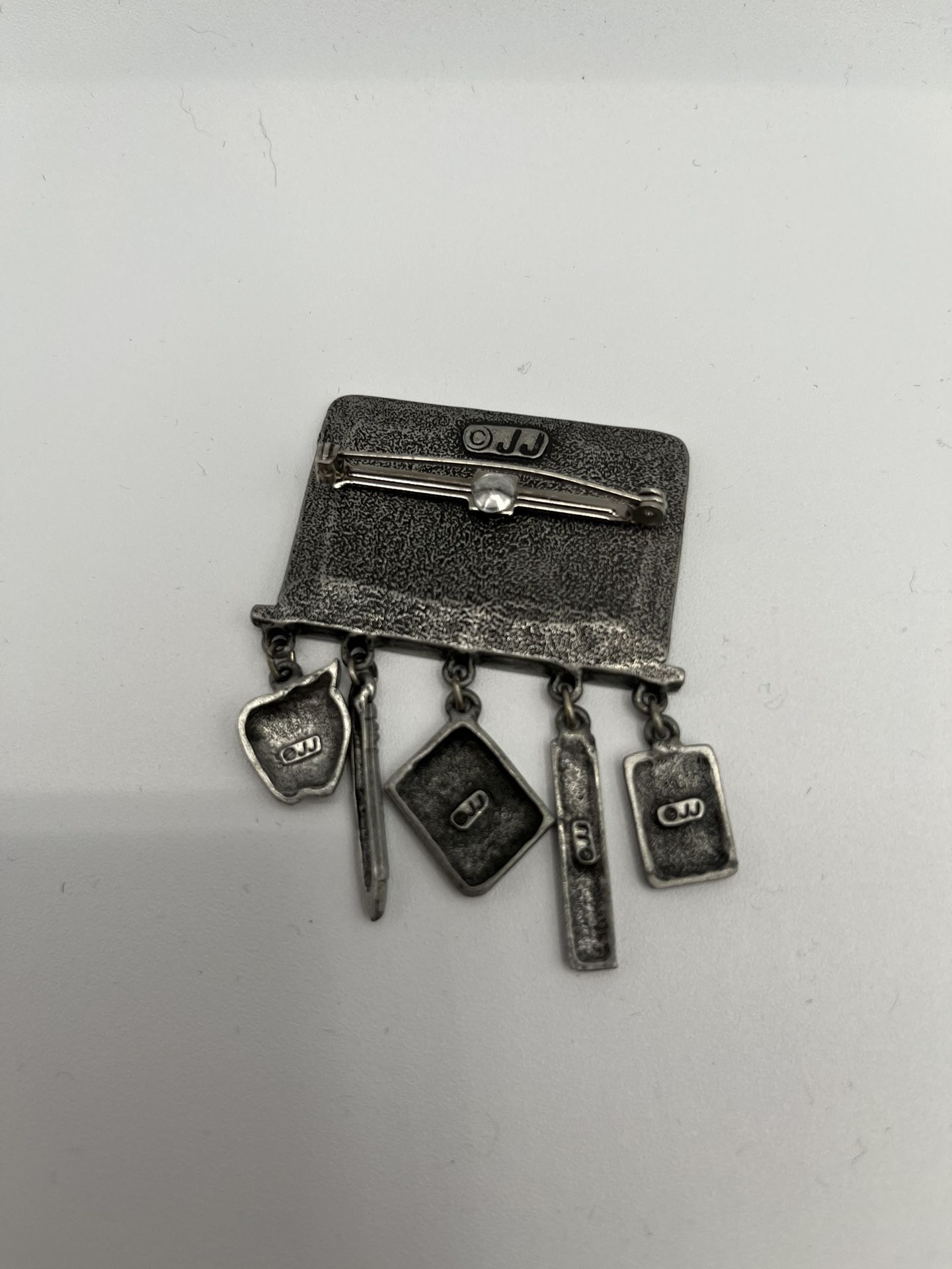 Vintage Pewter Brooch Chalk Board Math Teacher With Charms 