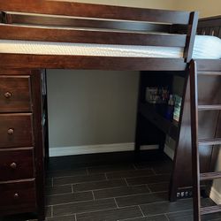 Twin Size Loft Bed With Desk, Bookcase, And Drawers