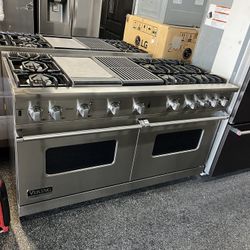 Stainless Viking 60” All Gas Range Stove Griddle Grill Double Oven