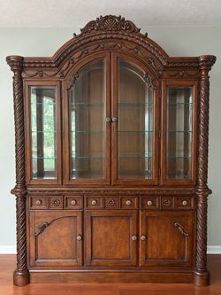 Large Ornate Wood Cabinet Hutch