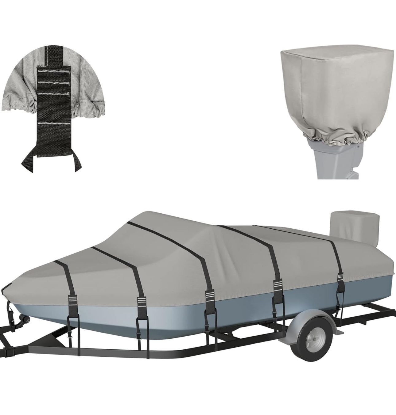 Nukugula Upgraded Fully 900D Solution-Dyed 100% Waterproof Boat Cover 22-24ft, Heavy Duty Trailerable Winter Bass Boat Cover New !! 