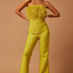 Fay Feather Bandage Jumpsuit in Chartreuse 