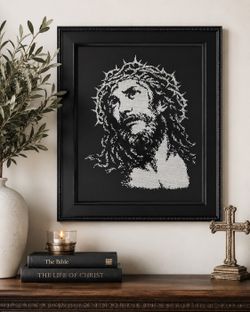 Like NEW Jesus Christ Cross Stitch FRAMED ARTWORK