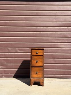 Vintage Mid Century Narrow Wooden three-drawer Chest / Bedside Nightstand