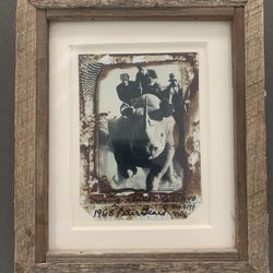 Rare Vintage Peter Beard Art 6”by4” 1968 Polaroid In 8by10 Wooden Frame Rhinos In Africa Signed And Personalized 