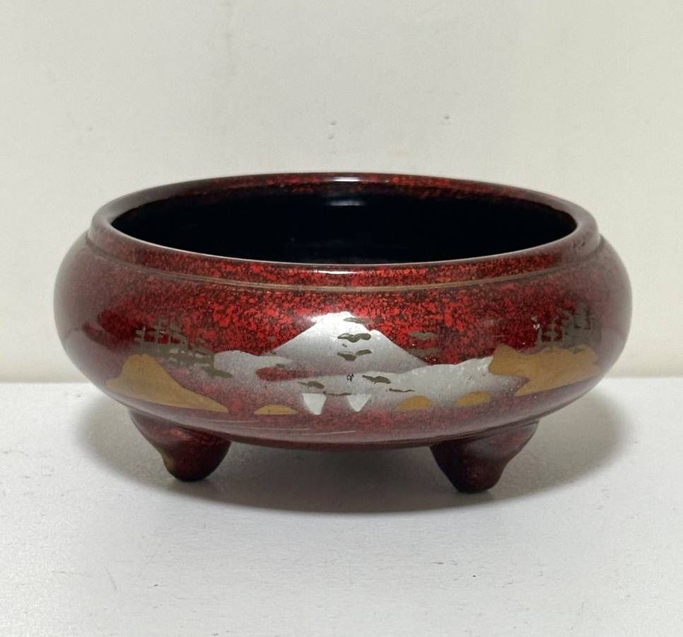 Small Vintage Oriental Lacquer Wood Bonsai Succulents Planter Pot Footed Low Bowl