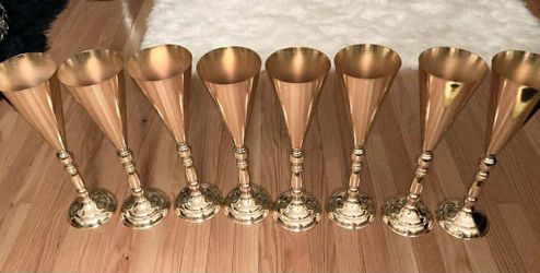 8 Gold Color Trumpet Style Vases-16.5 Inches Tall-$85 Firm,No Holds Or Spam